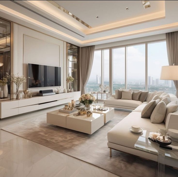 Property developer show-ready living room with city view
